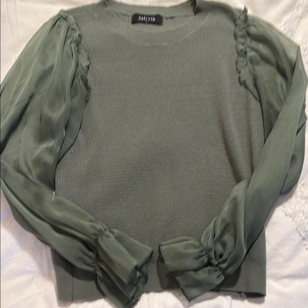 Fabrik Green Sweater with Sheer Sleeves